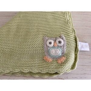 Koala Baby Green Owl Crochet Sweater Knit Blanket Scalloped Edge 30x40 Cotton